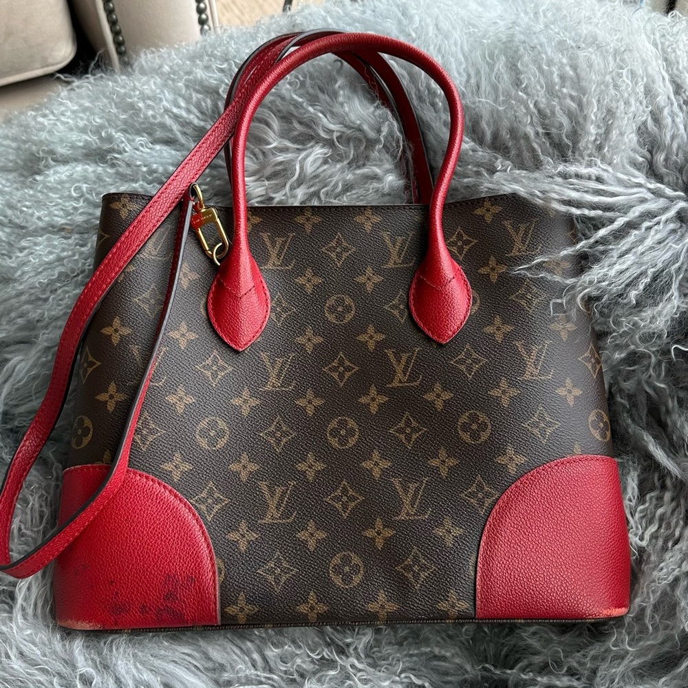 Louis Vuitton Brown and Red Monogram Tote